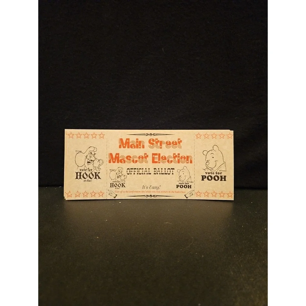Disney Magic Kingdom Main‎ Street Election Official Ballot Vote Hook or Pooh